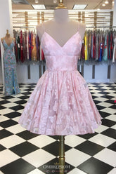 Charming Pink Short Prom Dresses, A-Line V-Neck Homecoming Dress